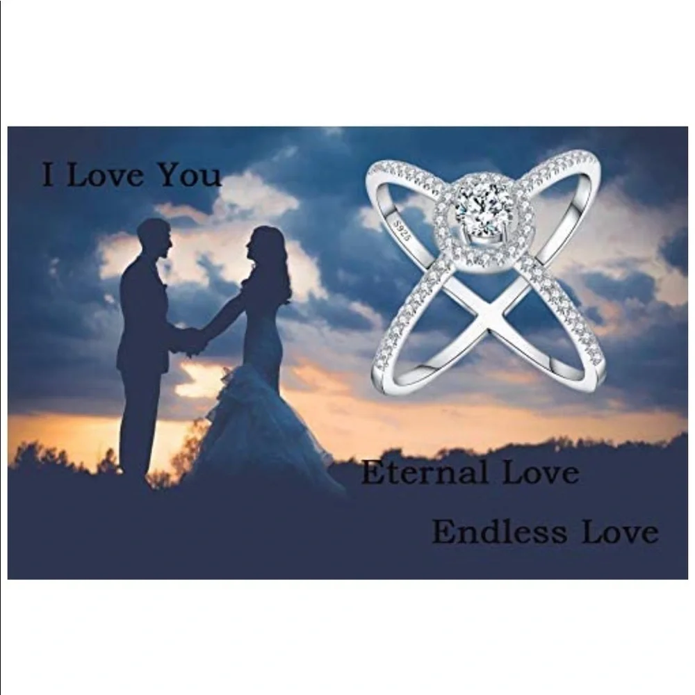 Sterling Silver ENDLESS LOVE Cubic Zirconia Criss Cross Ring Size 9